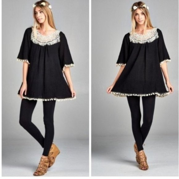 Dresses & Skirts - Black Tassel Tunic Dress or Cover up